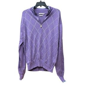 Peter Millar Sweater Medium Luxury Blend Cashmere‎ Cotton 1/4 Zip Argyle #W10-5